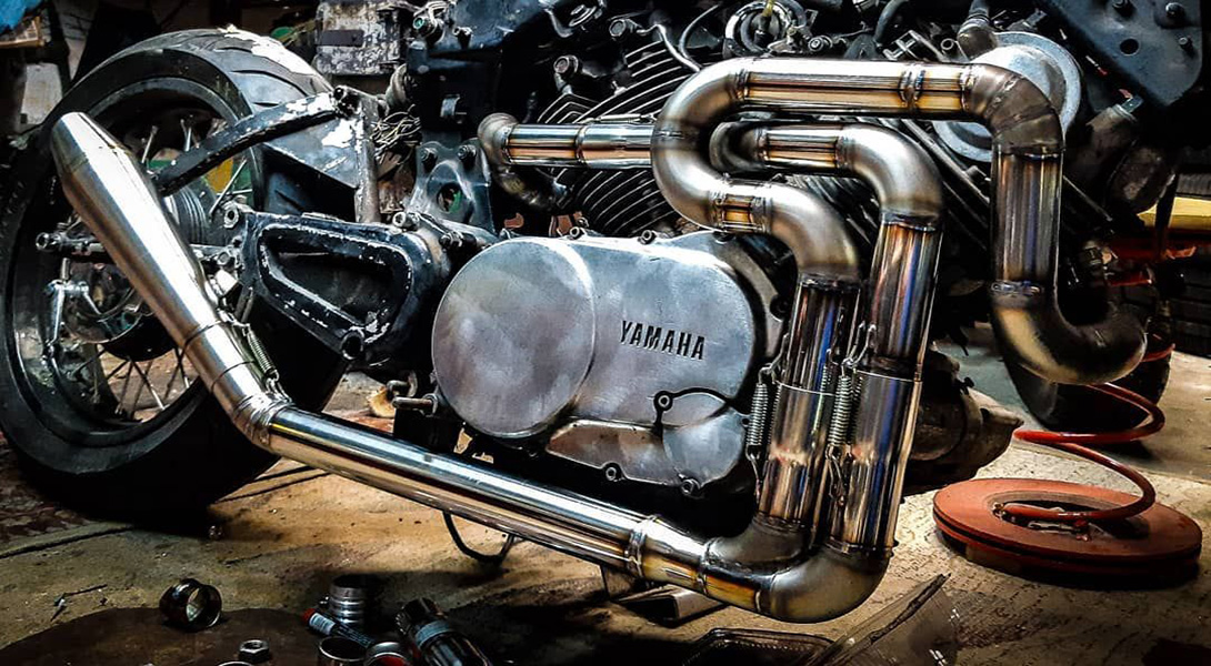 motorcycle exhaust custom-built by SpyraMoto